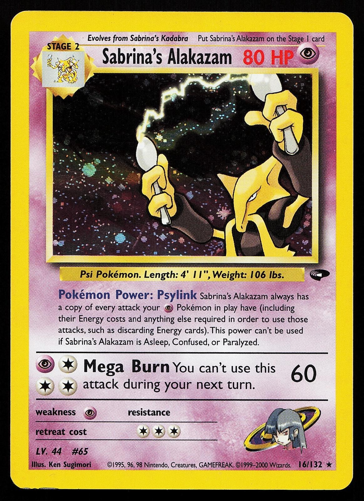 Sabrina’s Alakazam 16/132 Unlimited Holo Rare Gym Challenge Pokemon Card