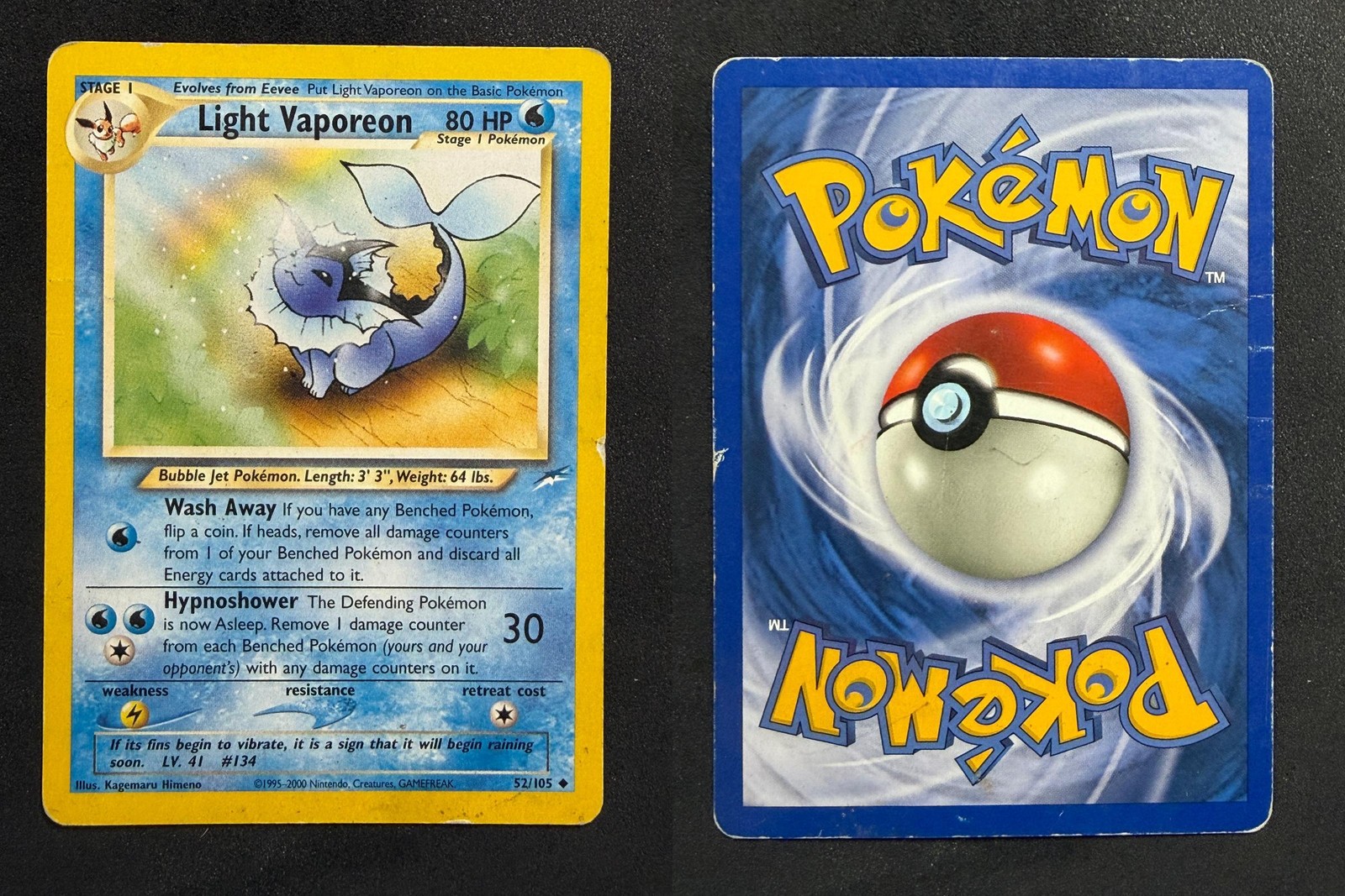 POKEMON UNGRADED LIGHT VAPOREON 52/105 UC WOTC NEO DESTINY UNLIMITED DMG PKM-301