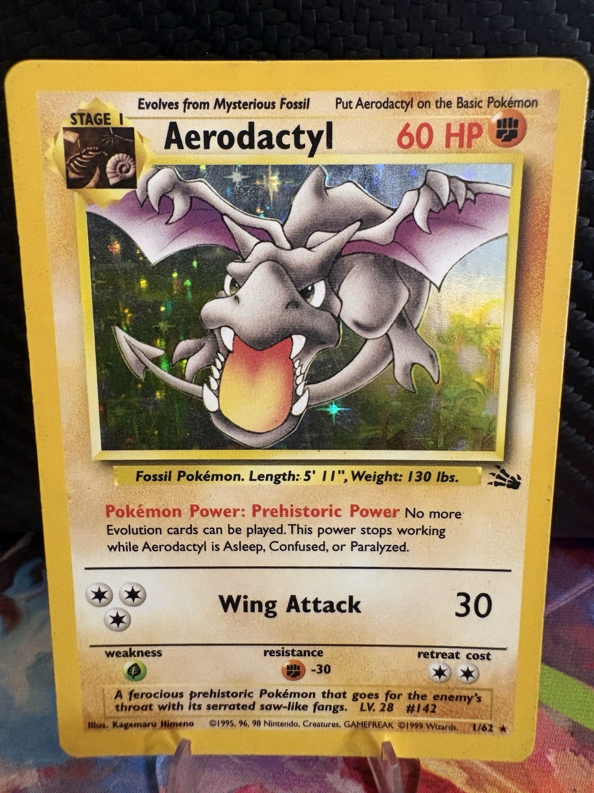 Pokemon Aerodactyl Holo 1/62 Fossil MP Moderately Played WOTC Vintage