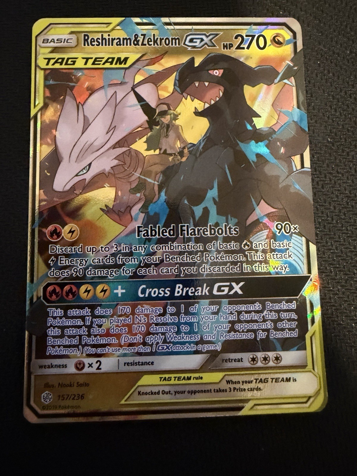 Reshiram & Zekrom GX 157/236 Pokemon Cosmic Eclipse GX Rare Near Mint