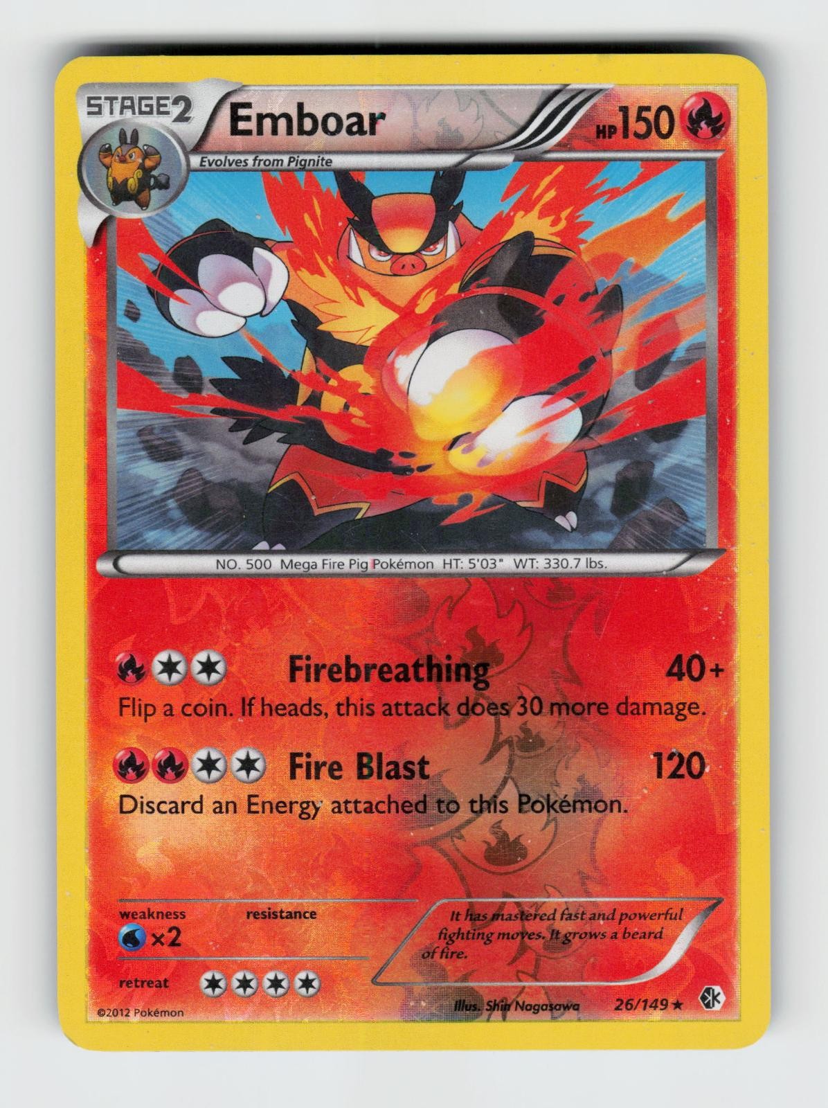 Emboar 26/149 Reverse Holo Rare Boundaries Crossed Pokemon 2012 Lightly Played