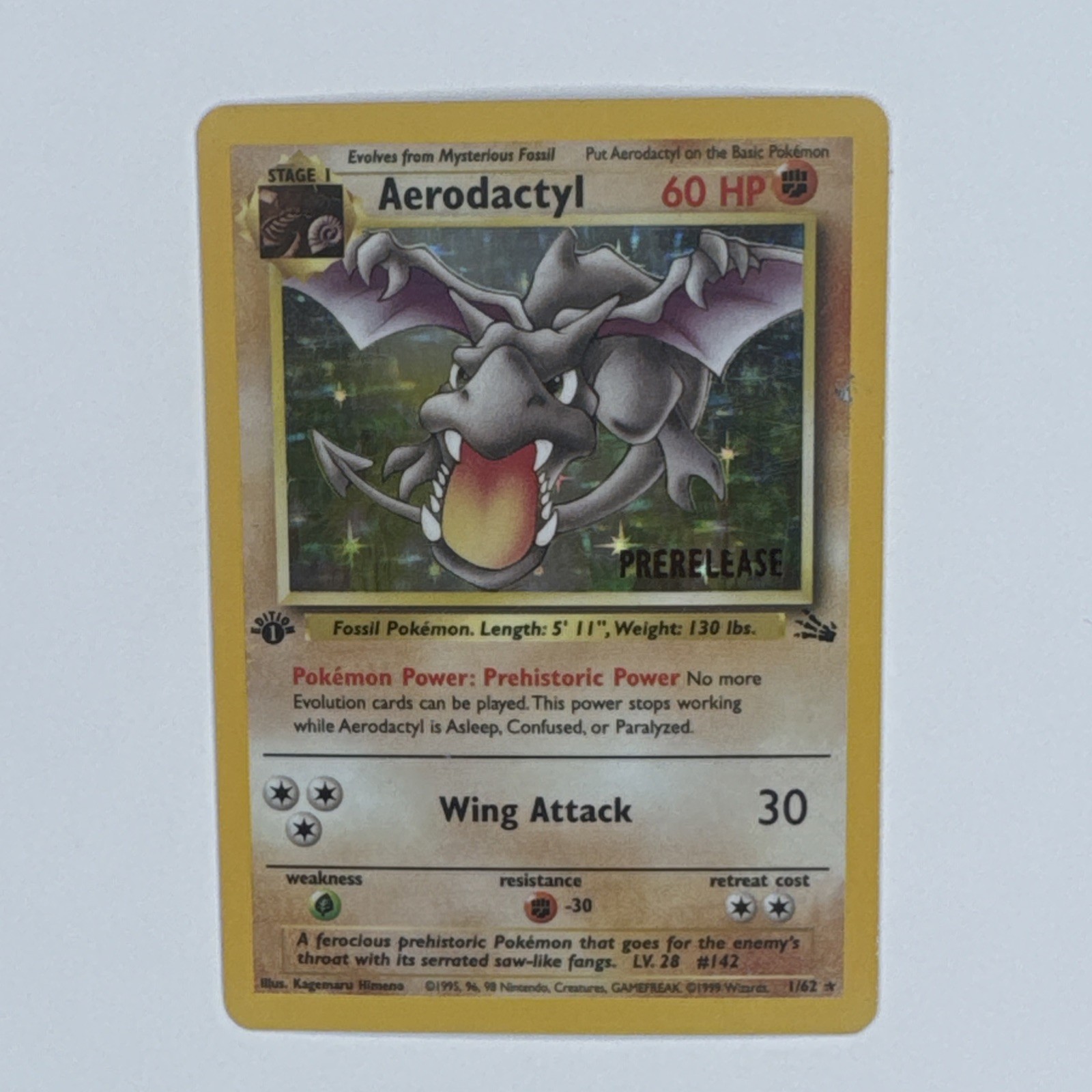 1 st Edition Aerodactyl 1/62 Fossil Prerelease Holo Rare WOTC LP/MP