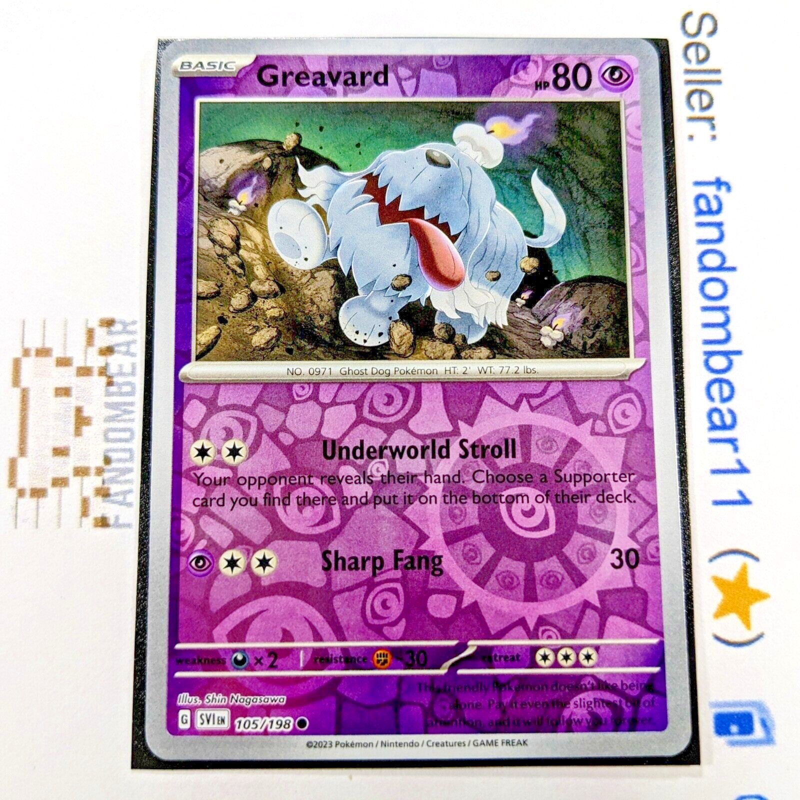 Greavard REVERSE HOLO card 105/198 Scarlet & Violet Base 2023 Ghost Dog Pokemon