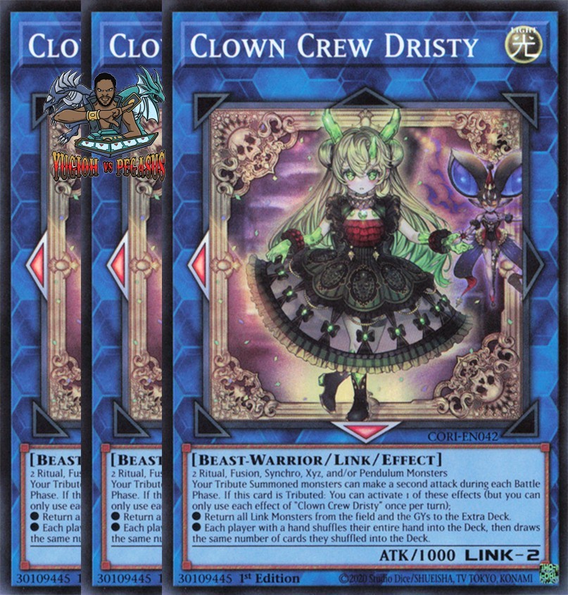Yugioh! 3x Clown Crew Dristy CORI-EN042 Super Rare 1st Ed NM