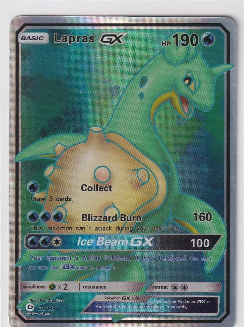 Pokémon TCG Lapras GX Sun & Moon Full Art Ultra Rare Holo 139/149