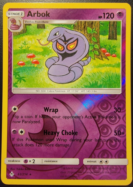Arbok – 63/214 – Reverse Holo Rare – Unbroken Bonds – NM/M