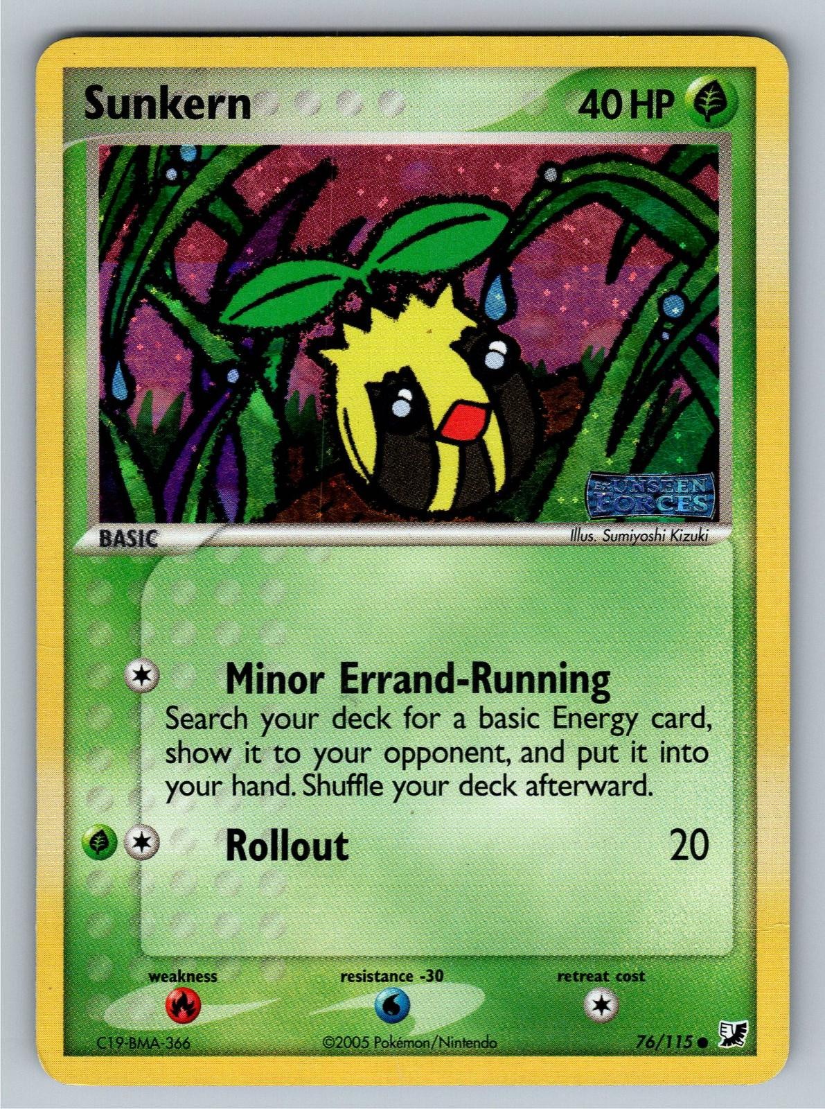 Sunkern 76/115 Common Unseen Forces Pokemon Reverse Holo Moderately Played