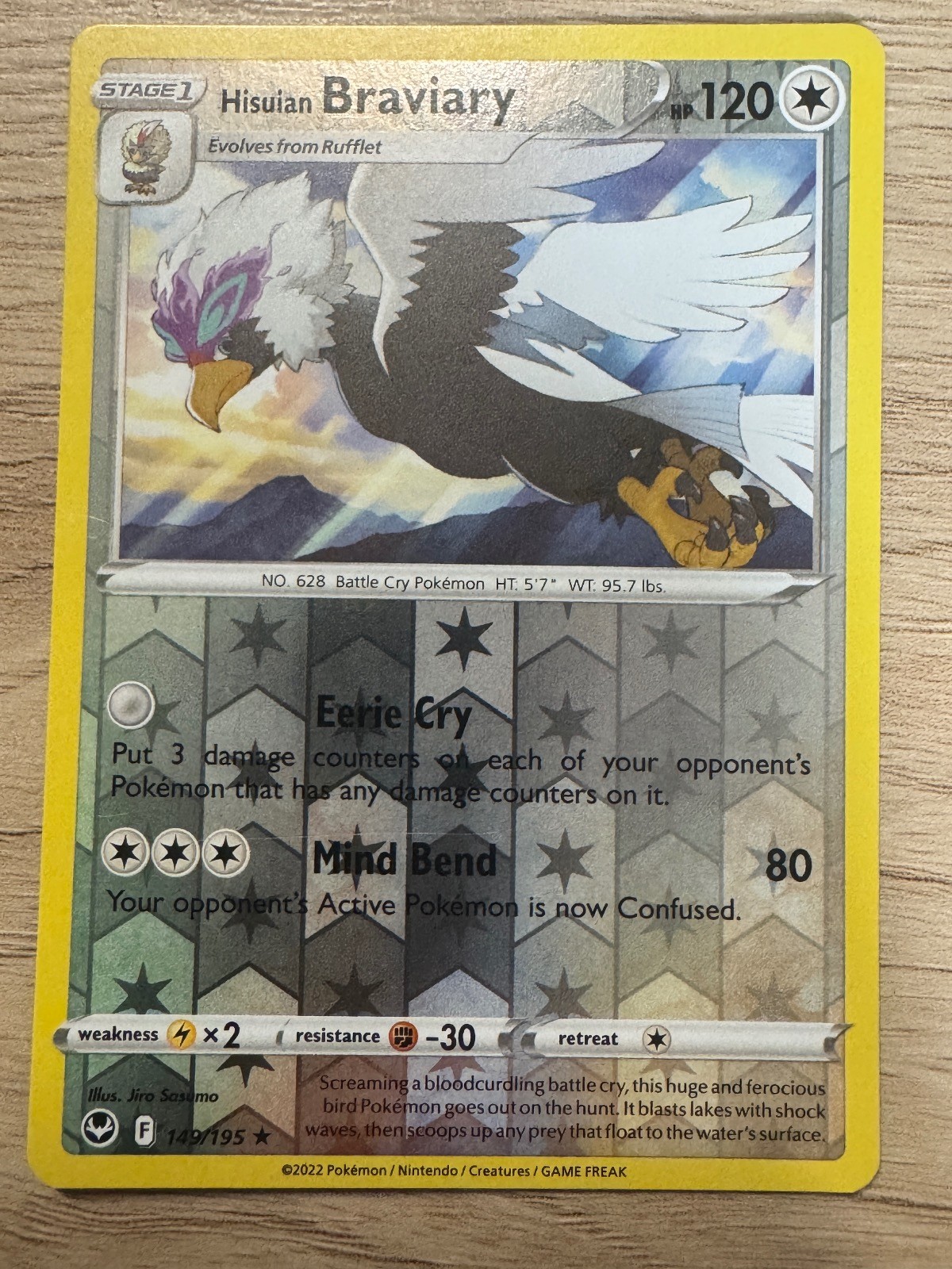 Hisuian Braviary 149/195 Rare Silver Tempest Pokemon Reverse Holo Near Mint