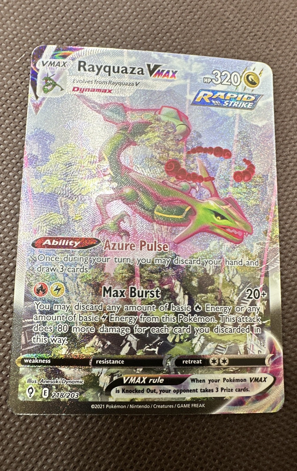 Rayquaza VMAX (Alternate Art Secret) 218/203 SWSH07: Evolving Skies Holo
