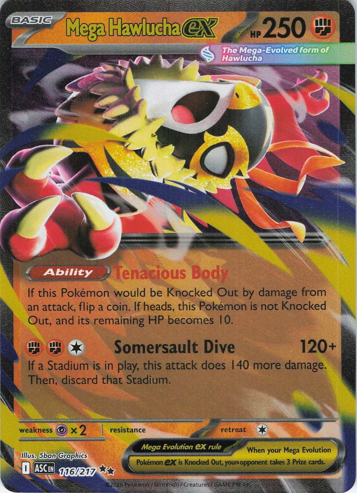 Mega Hawlucha ex Holo Double Rare ME: Ascended Heroes 116/217 NM