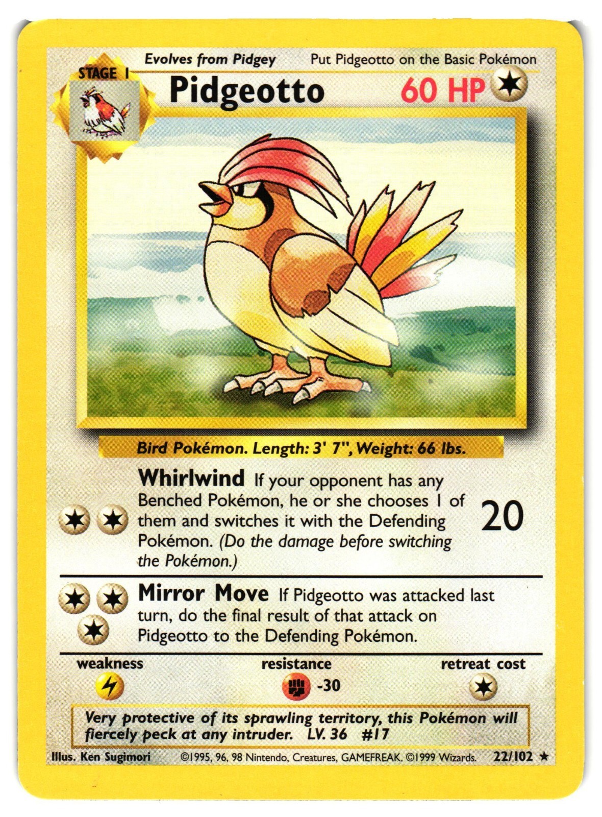 Pokemon TCG Pidgeotto 22/102 Rare Base Set Unlimited LP