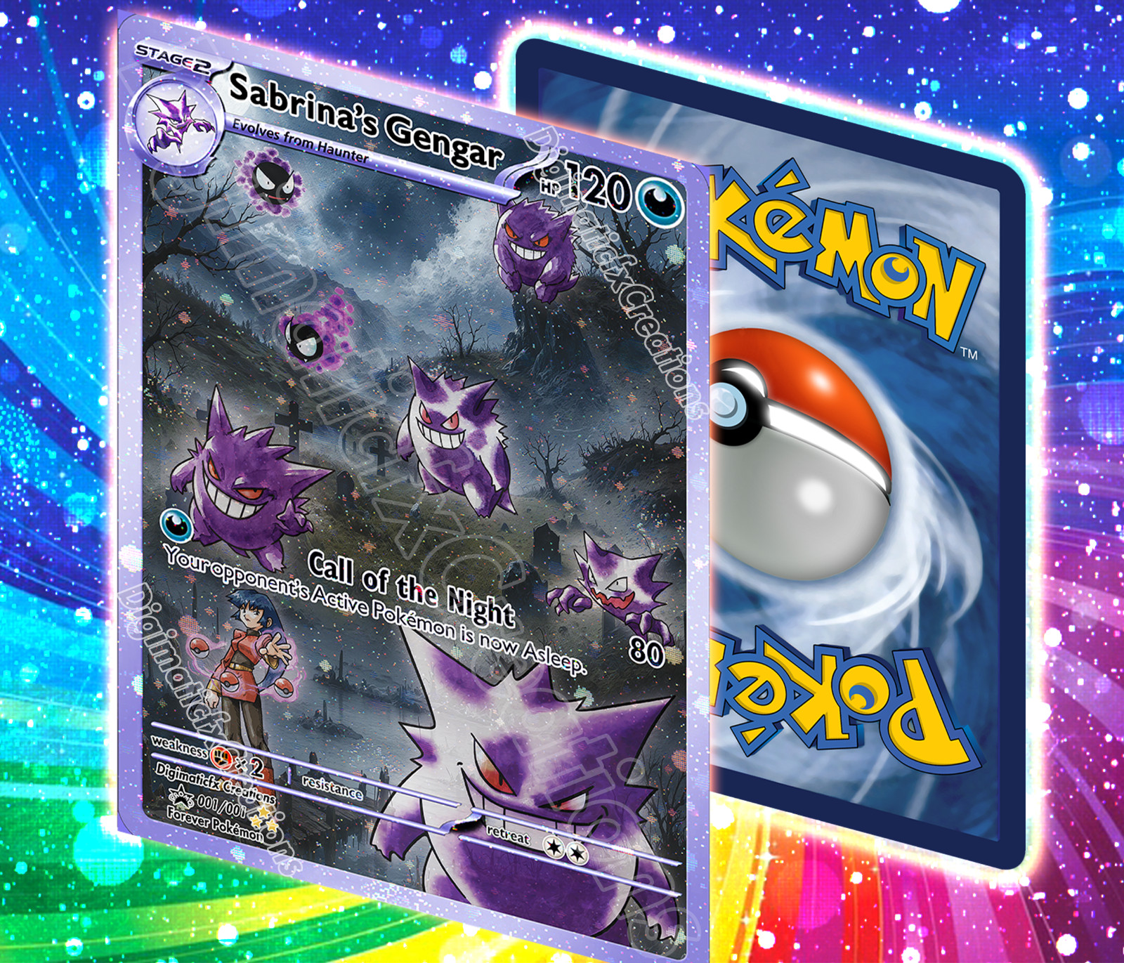 Sabrina’s Gengar. Alternate Extended Fan Art. Glossy Holographic