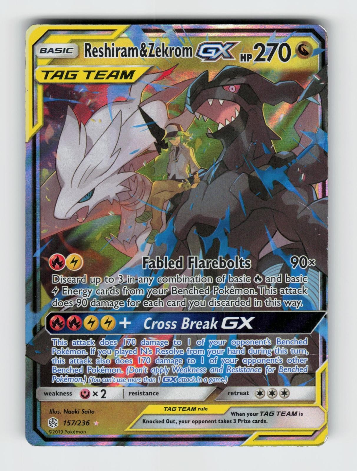 Reshiram & Zekrom GX 157/236 Holo GX Rare Cosmic Eclipse Pokemon 2019 MP