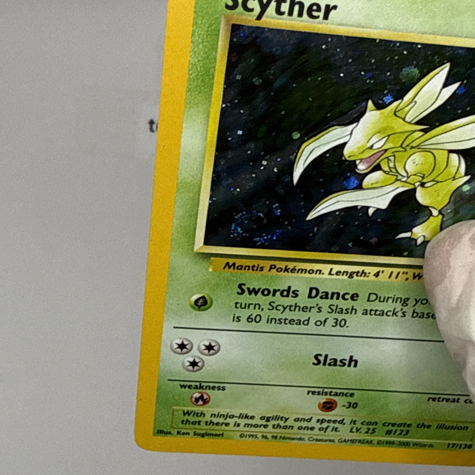 Pokemon TCG Base Set 2 Scyther 017/130 Holo Rare Eng SWIRL! LP-NM