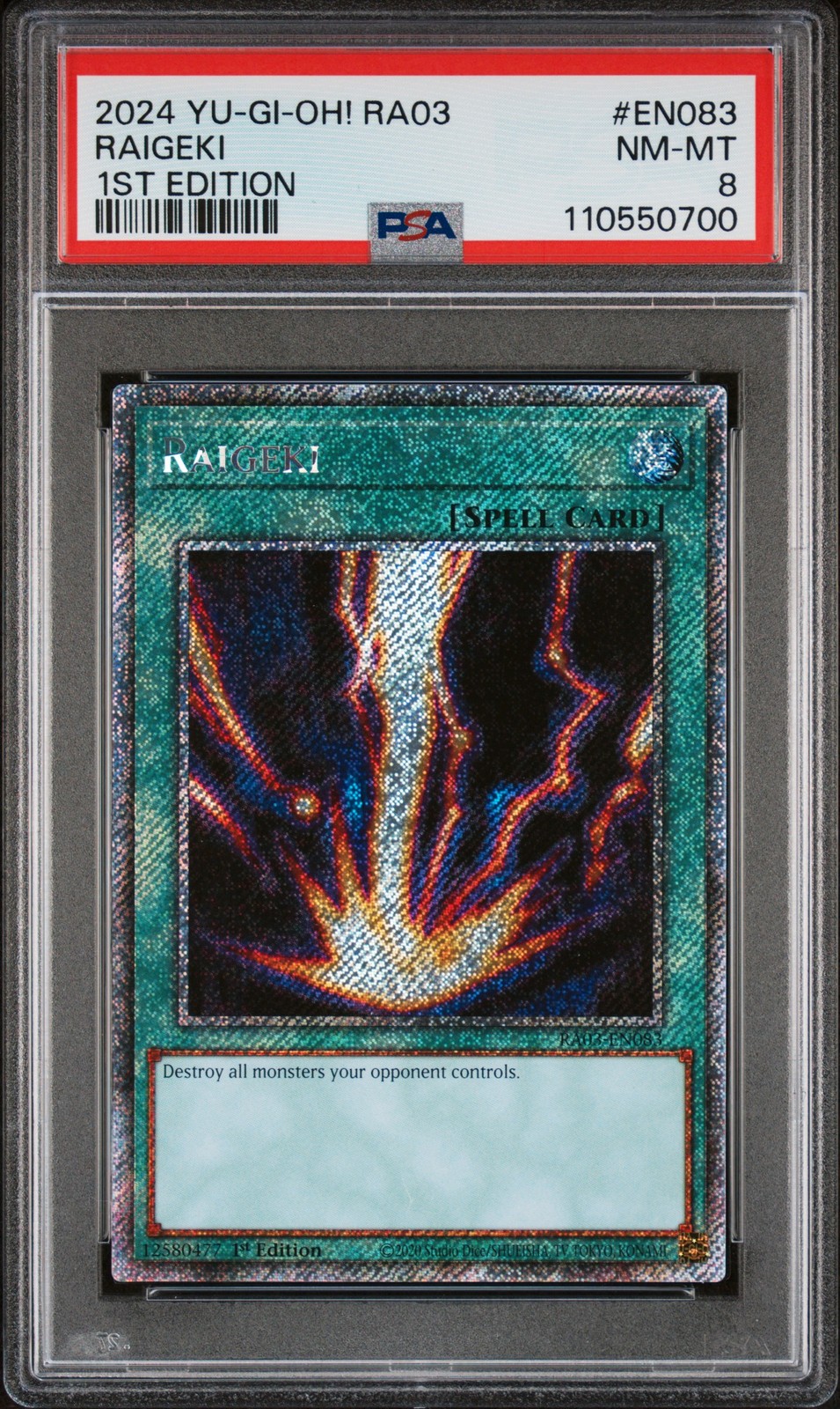 2024 YU-GI-OH! RA03-QUARTER CENTURY BONANZA 1ST ED #EN083 RAIGEKI PSA 8