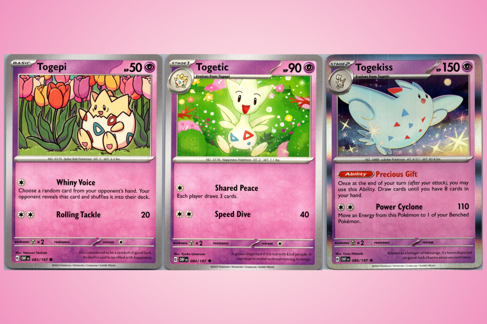 Togepi Togetic Togekiss, Evolution Line, 3 Card Set, Obsidian Flames
