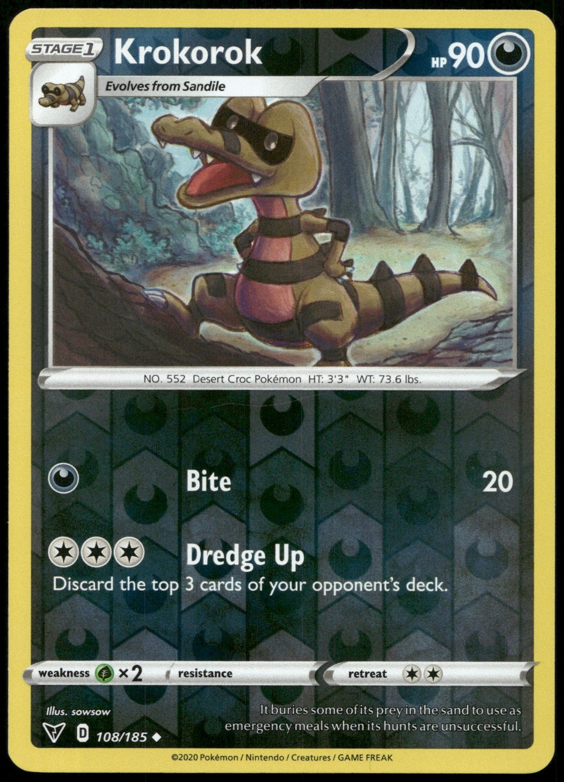 Krokorok Reverse Holo Uncommon SWSH04: Vivid Voltage 108/185 NM
