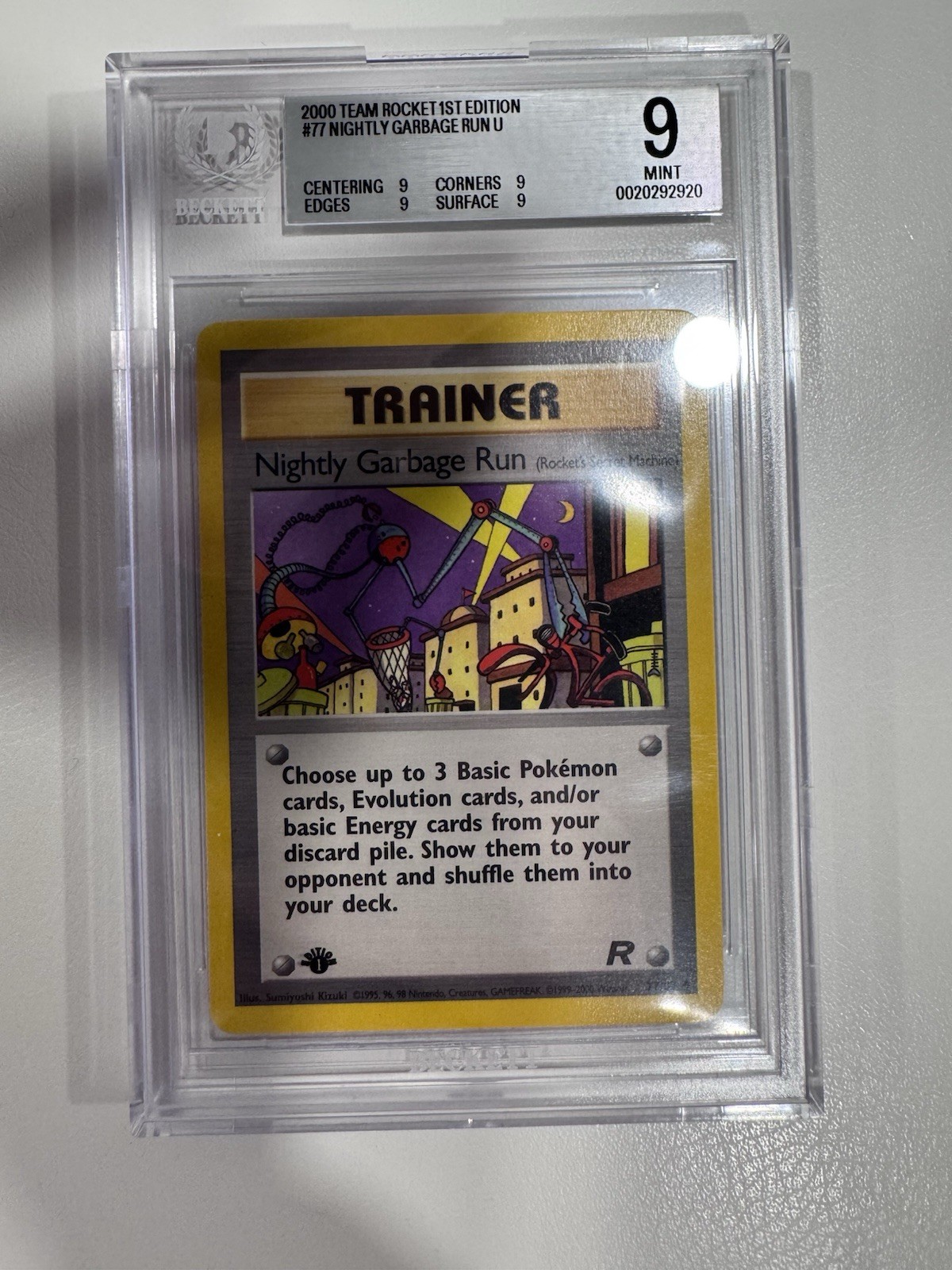 Nightly Garbage Run 1st Edition Team Rocket 77/82 Pokemon 2000 BGS 9 New Label