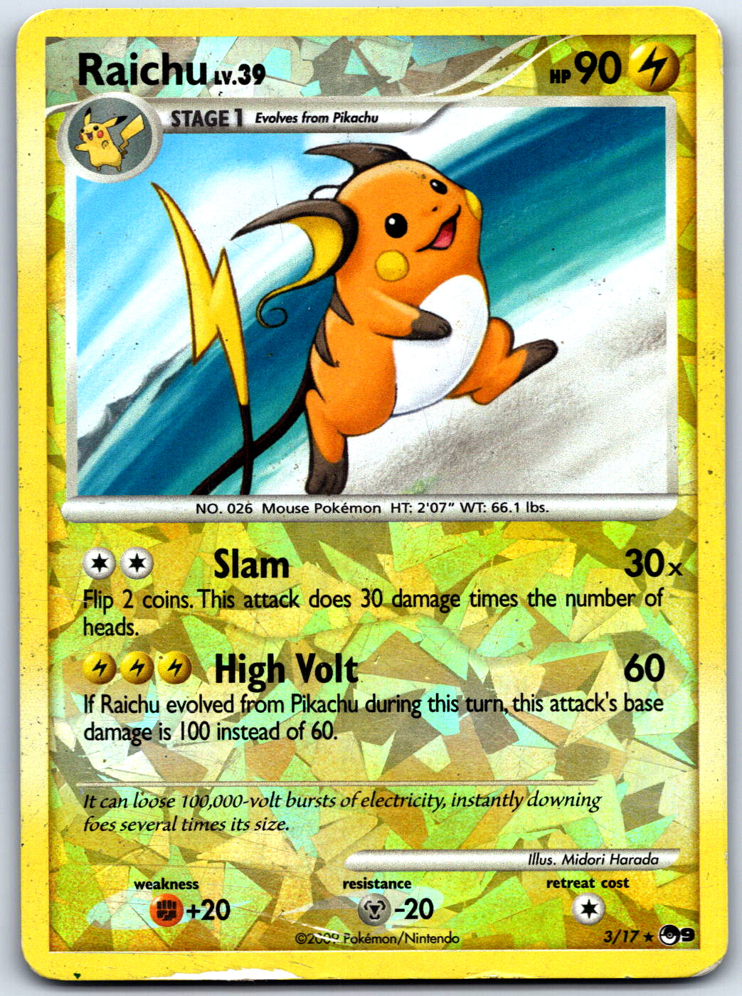 Raichu Rare POP Series 9 Reverse Holo 003/017 HP