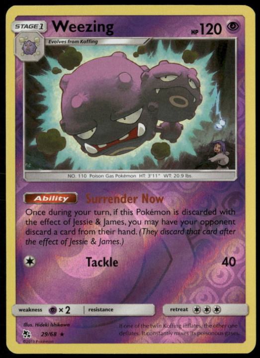 Weezing – 29/68 – Rare – Reverse Holo – Hidden Fates – NM/M