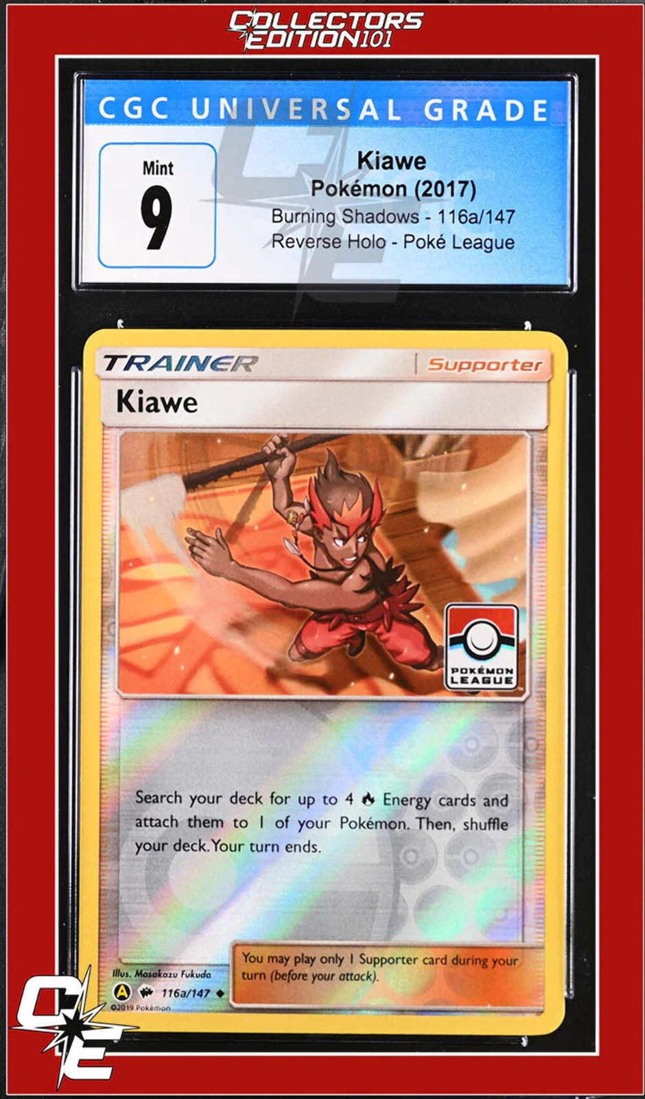 Burning Shadows Kiawe 116a/147 Alternate Art Pokemon League CGC 9