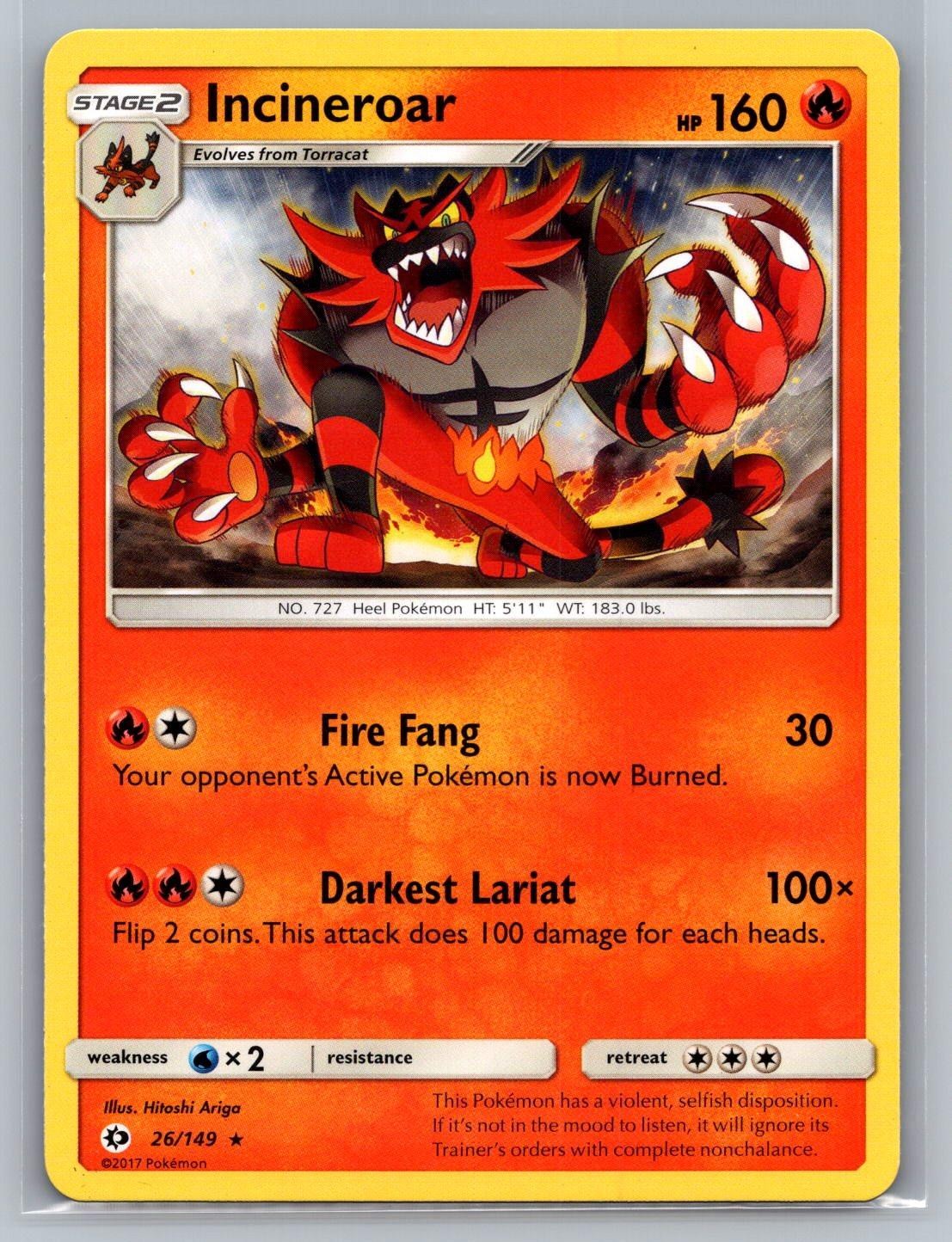 Incineroar 26/149 Rare SM Base Set Pokemon Lightly Played