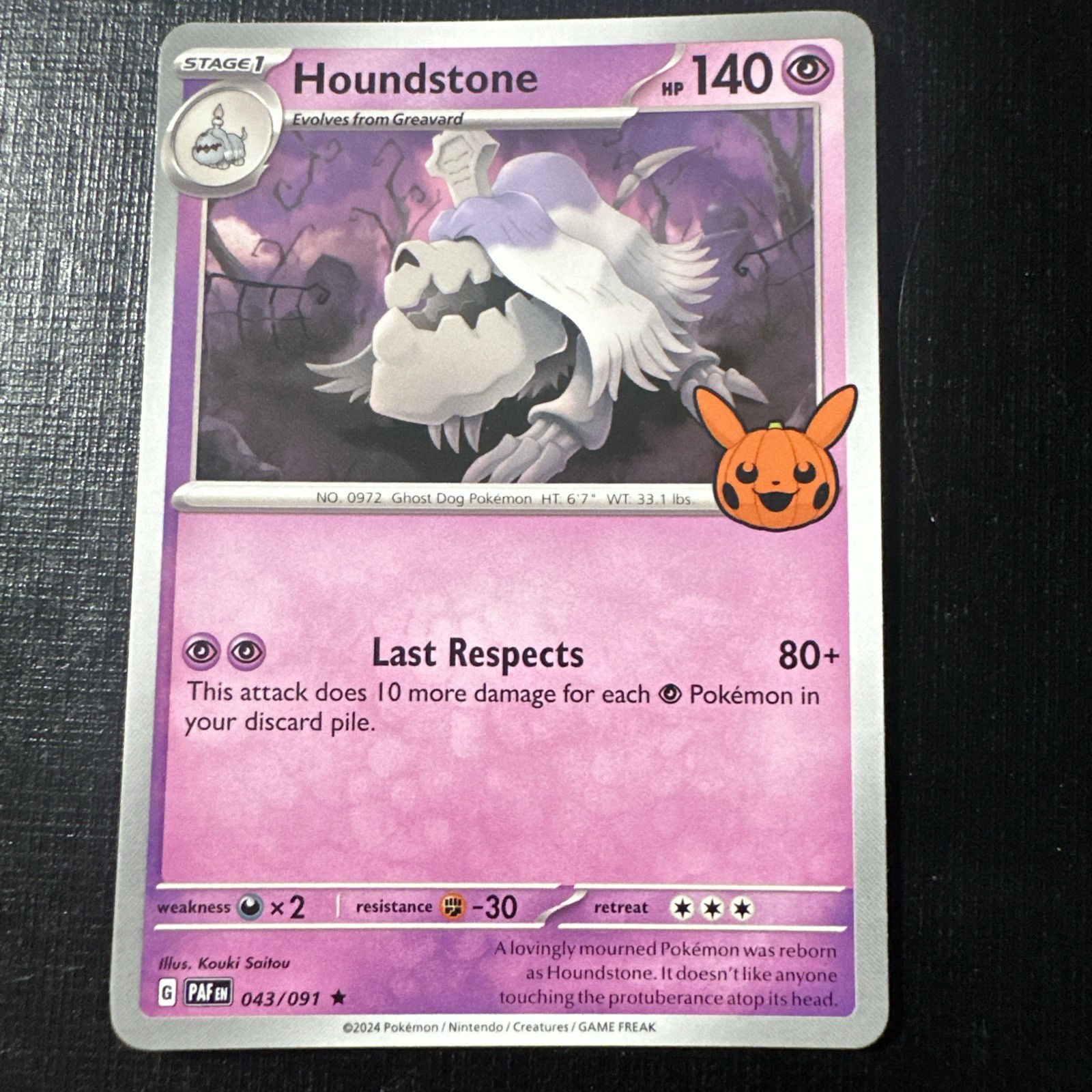 Pokémon – Houndstone – 043/091 – 2024 S&V: PAF – Trick Or Trade – Buy 3 Get 2