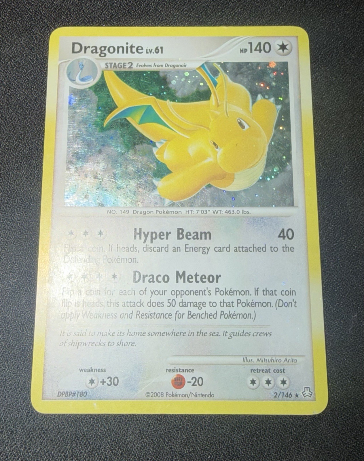 2008 Pokemon Legends Awakened Dragonite Holo 2/146 DAMAGED