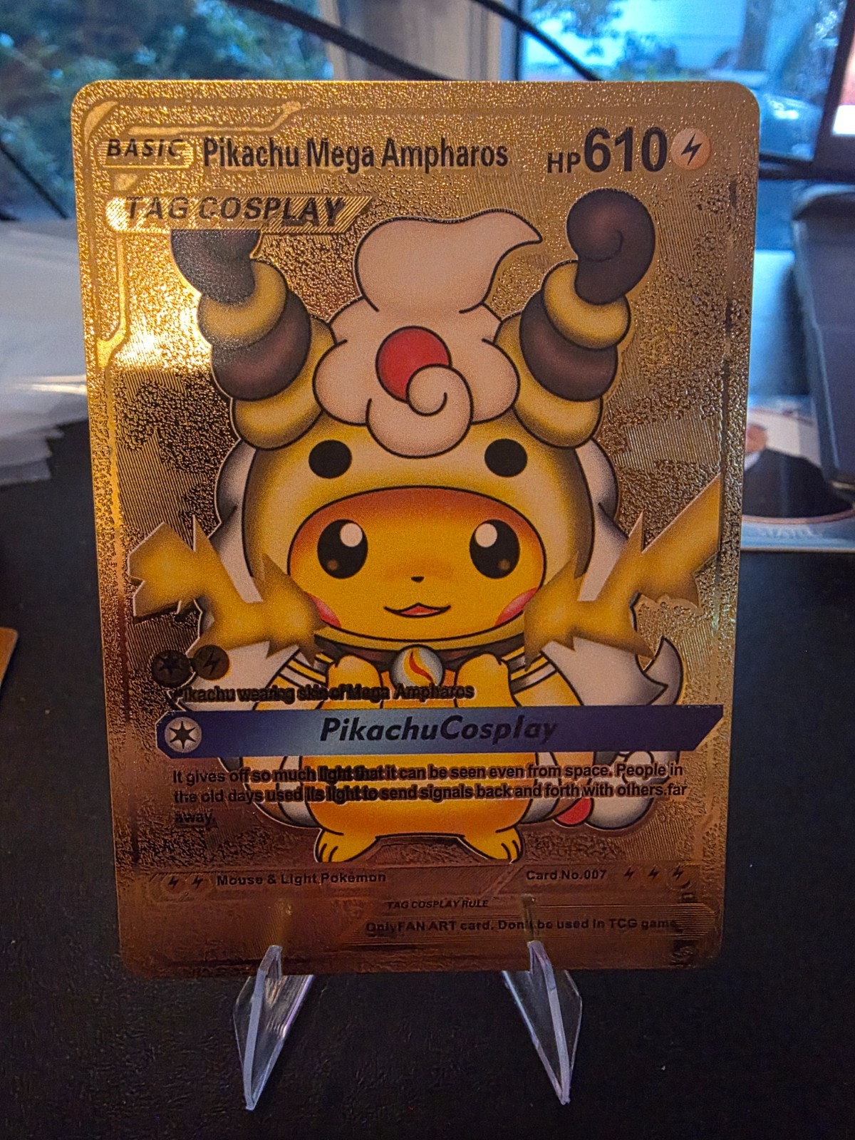 Pokémon – Pikachu Mega Ampharos – Tag Cosplay – Gold Foil – Fan Art – Card #007