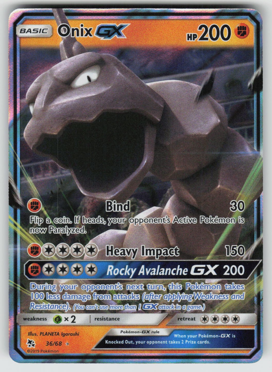 Onix GX 36/68 Holo GX Rare Hidden Fates Pokemon Holo Near Mint