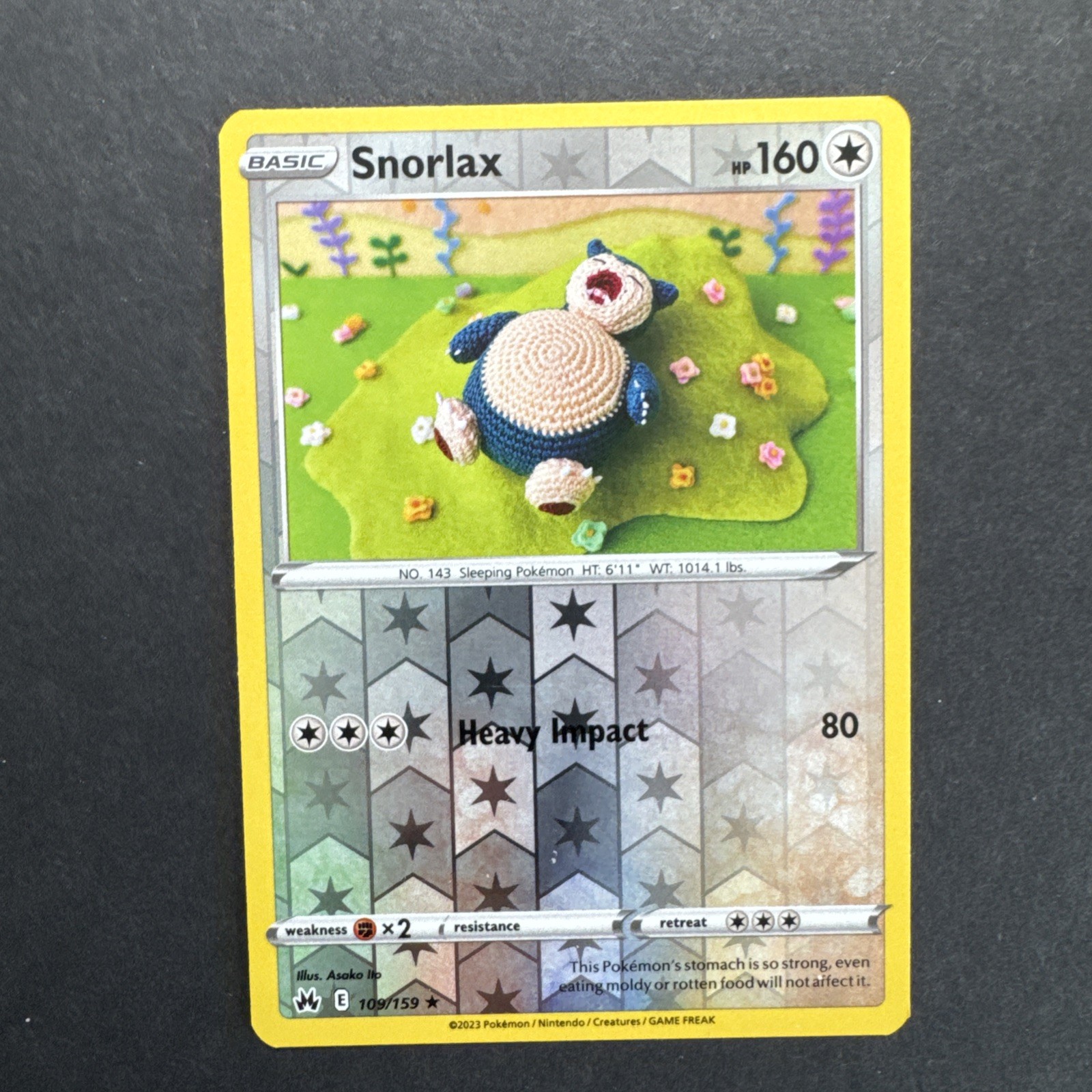 Snorlax 109/159 NM Reverse Holo Asako Ito Crocheted Collectable Art Pokemon Card