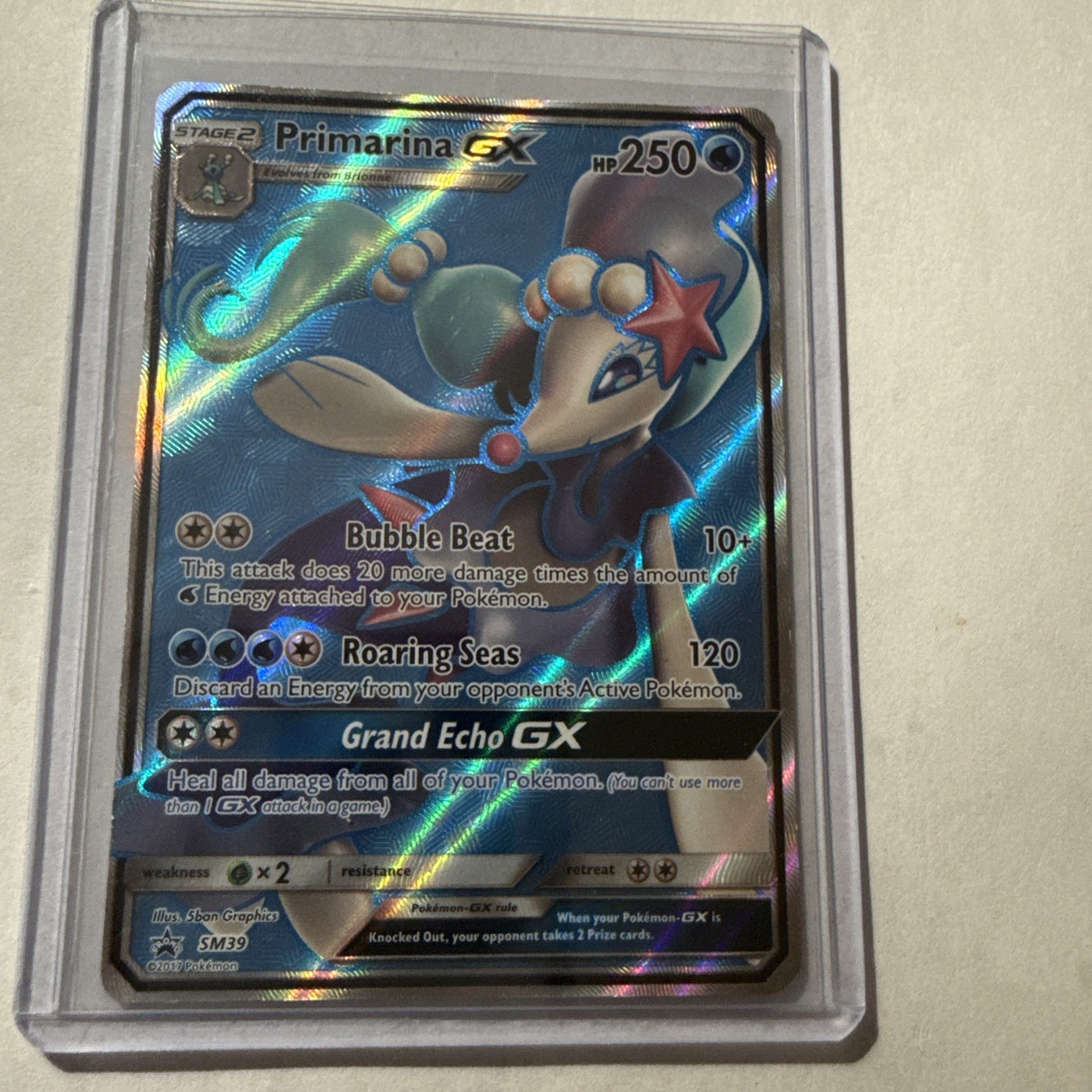 Pokémon Primarina GX SM39 2017 Full Art Bubble Beat, Roaring Seas Stage 2 Promo￼