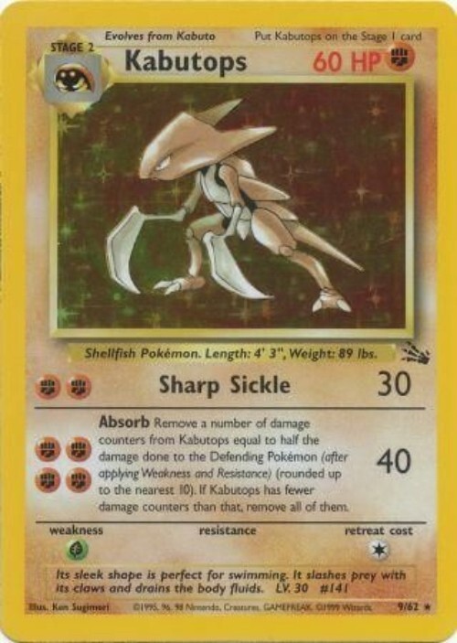 Pokémon TCG – Kabutops – 9/62 – Holo Unlimited – Fossil Unlimited [Near Mint]