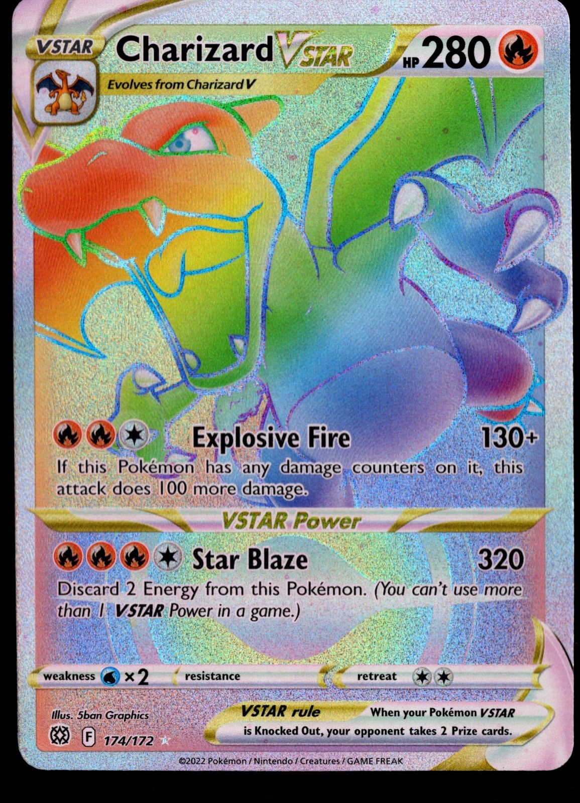 Pokémon TCG Charizard VSTAR Rainbow Secret Rare Card Brilliant Stars 174/172-NM