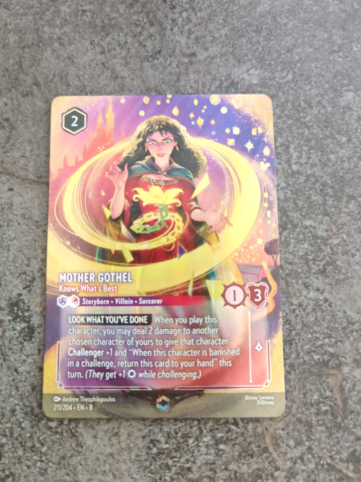 Disney Lorcana Mother Gothel Mother Knows Best Enchanted 211/204 Reign Of Jafar