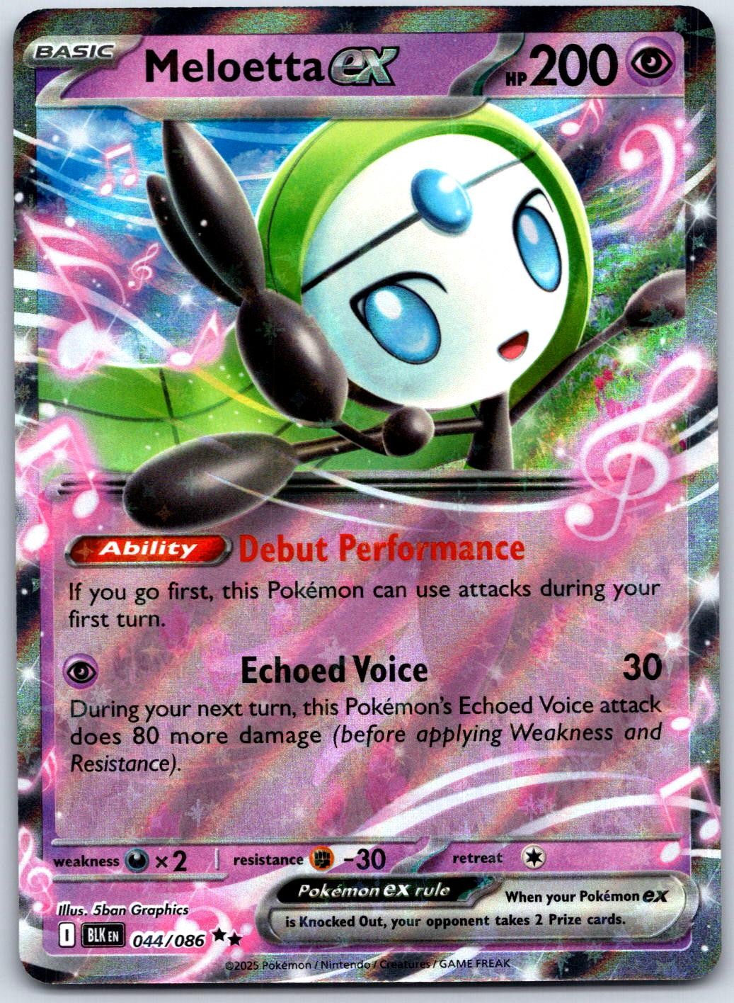 Meloetta ex 044/086 Holo Double Rare Black Bolt Pokemon Near Mint