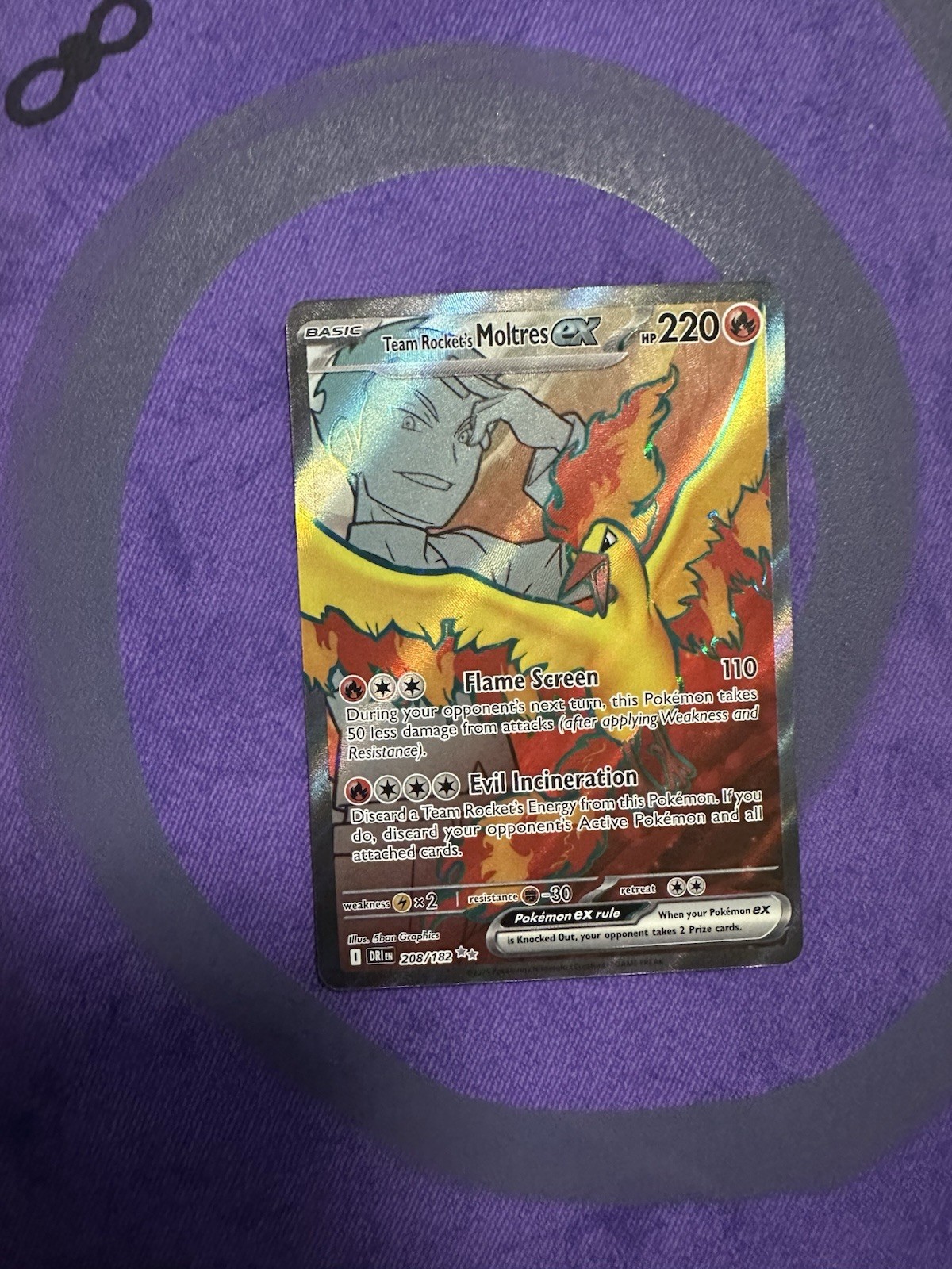 Team Rocket’s Moltres ex 208/182 Ultra Rare Destined Rivals Pokemon Holo NM