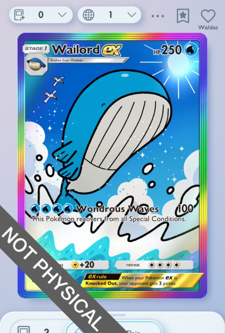 Pokemon TCG POCKET – Wailord Rainbow Rare 2⭐, Ruler of the Skies, English