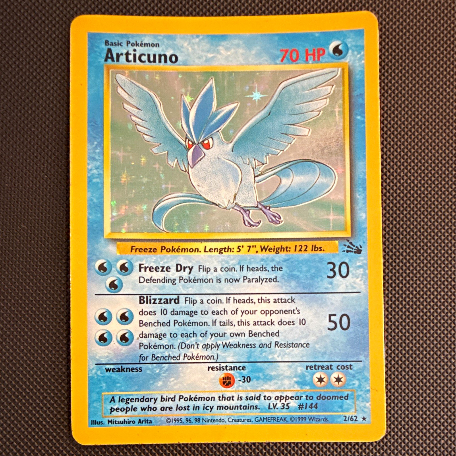 WotC Articuno Fossil 2/62 Holo Rare Basic 70 HP Eng 1999 Pokemon TCG