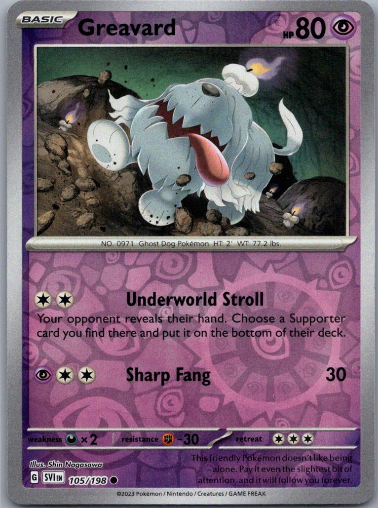 Greavard – Common Reverse Holo 105/198 SV01: Scarlet & Violet Base Set NM