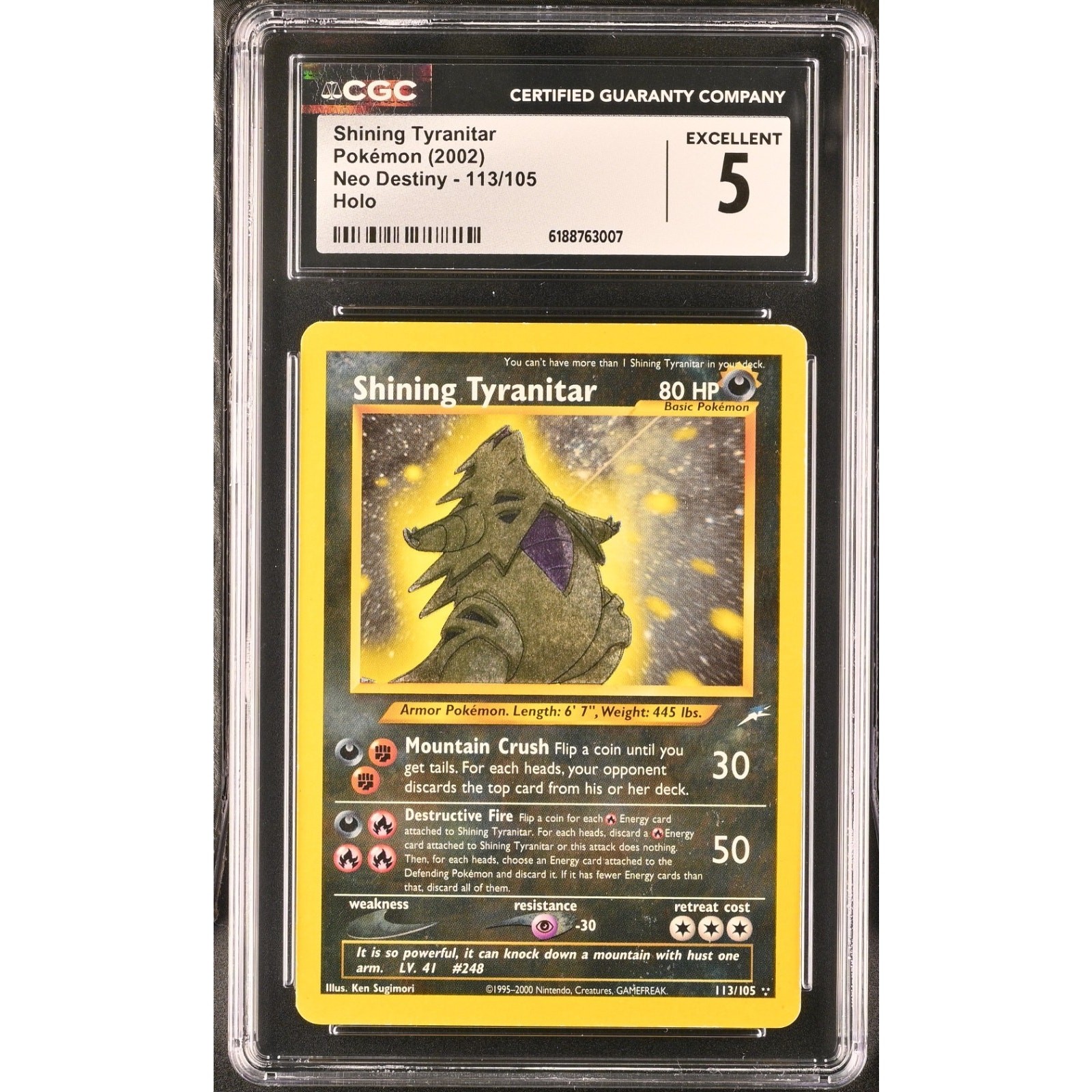 Shining Tyranitar 113/105 Neo Destiny Holo CGC 5