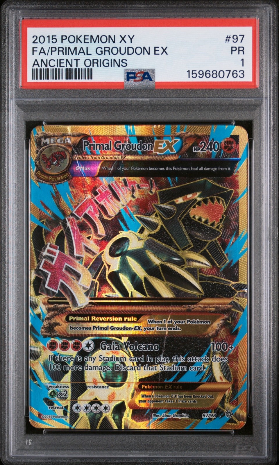 PSA 1 Primal Groudon EX 97/98 XY Ancient Origins 2015 Full Art Holo SHINY