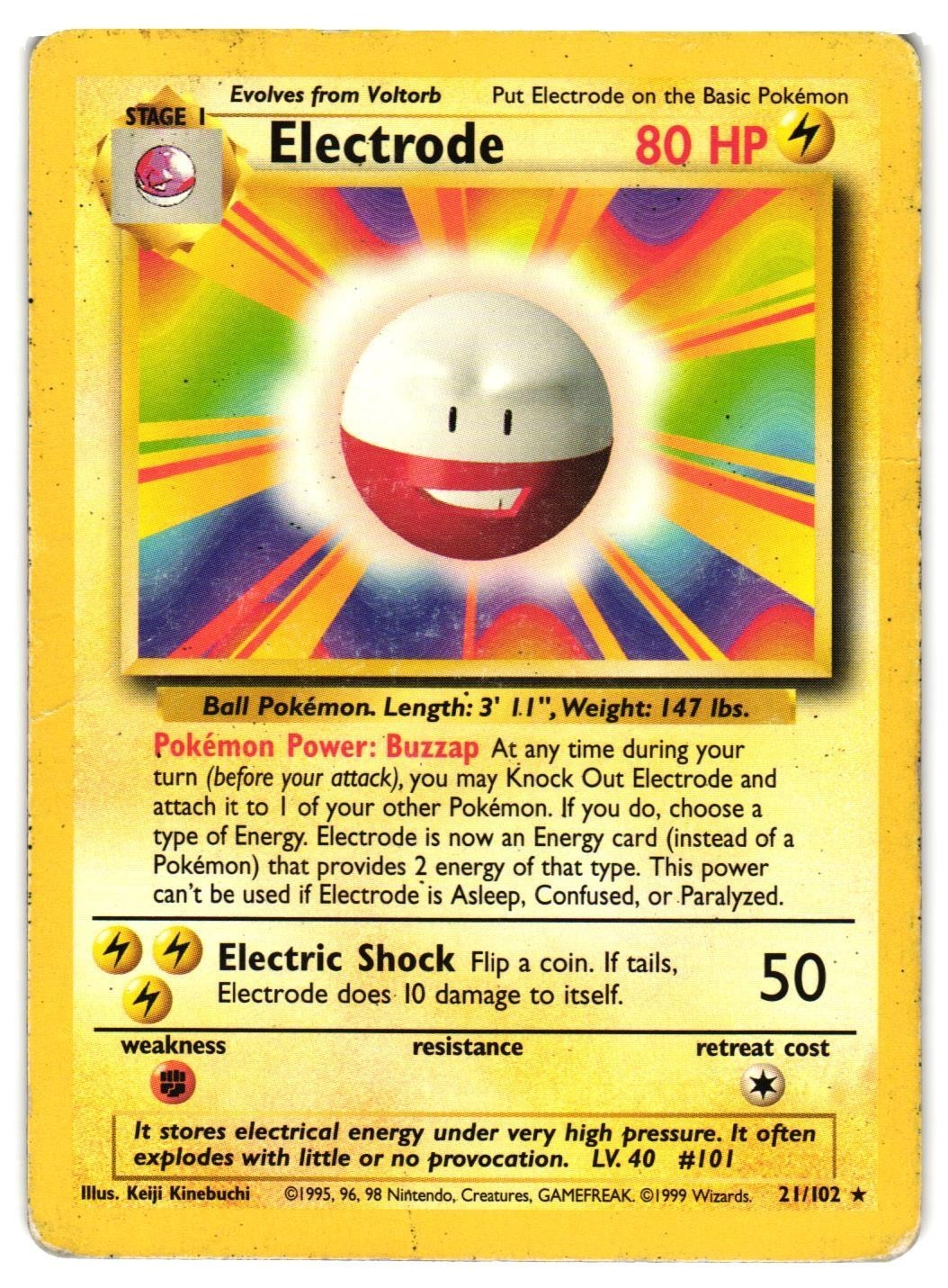Pokemon TCG Electrode 21/102 Rare Base Set Unlimited HP/DMG