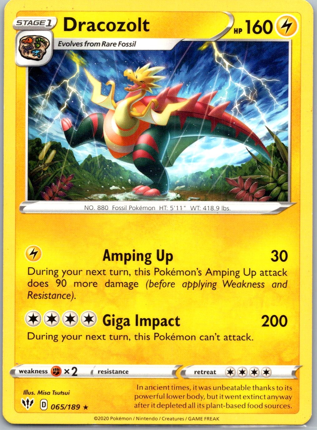 Dracozolt 065/189 Rare Darkness Ablaze Pokemon Near Mint
