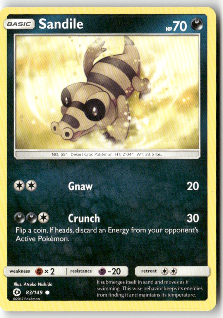 Sandile 83/149 SM Base Set Normal Common Pokemon Atsuko Nishida