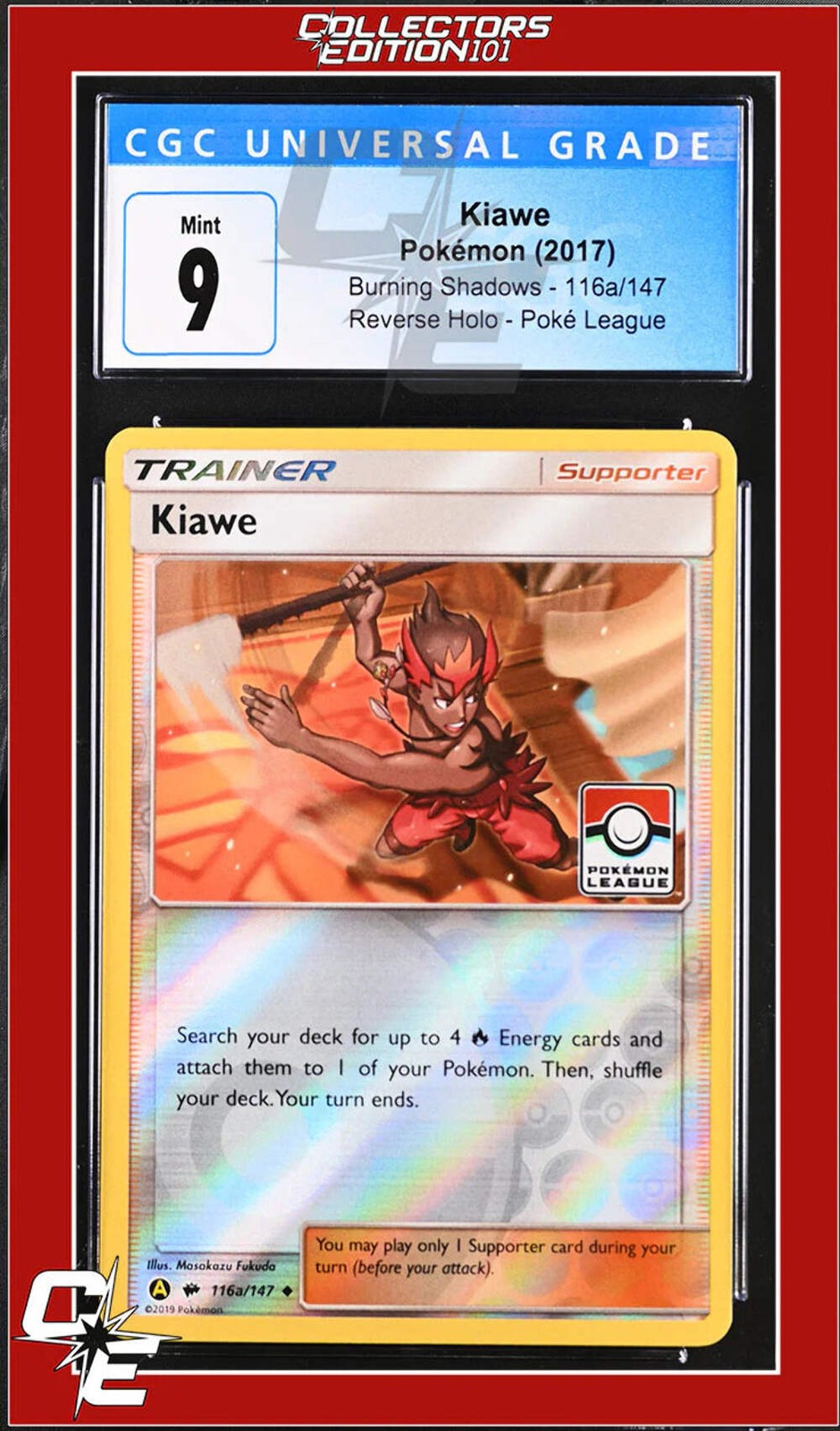 Burning Shadows Kiawe 116a/147 Alternate Art Pokemon League CGC 9