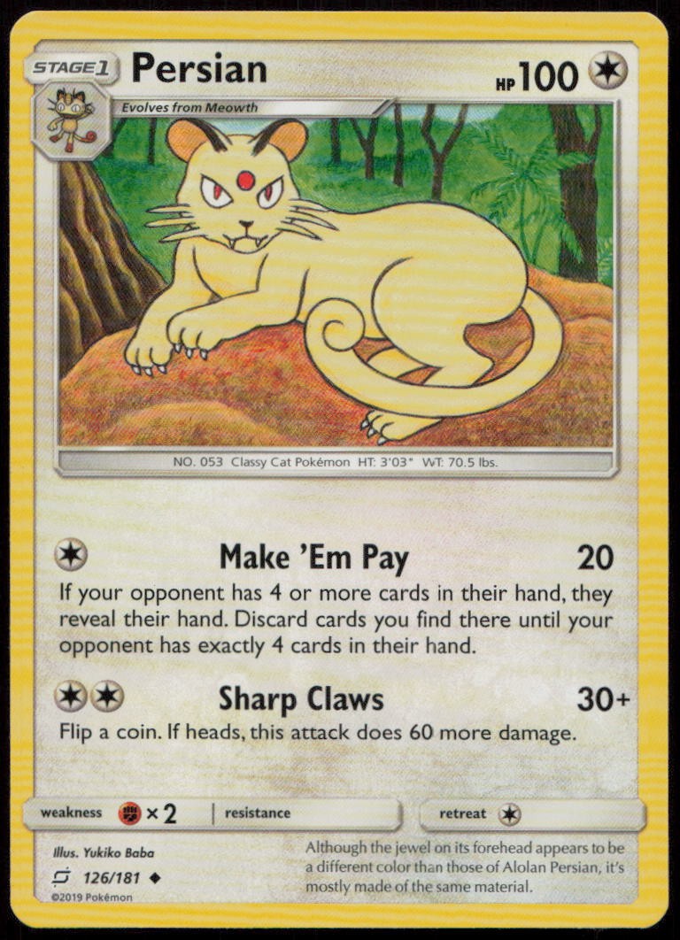 Persian 126/181 NM Team Up Uncommon Pokemon