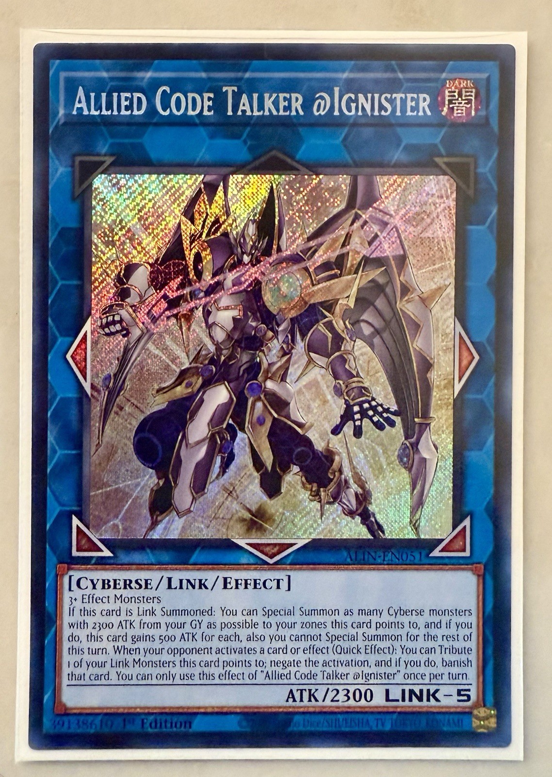 Yugioh! 1x Allied Code Talker @Ignister ALIN-EN051 Secret Rare 1st Ed NM