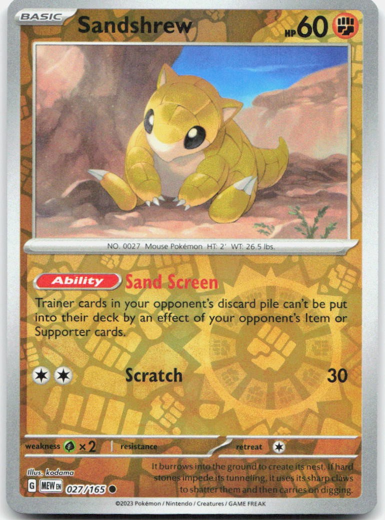 Sandshrew 027/165 Common 151 Pokemon Reverse Holo Near Mint