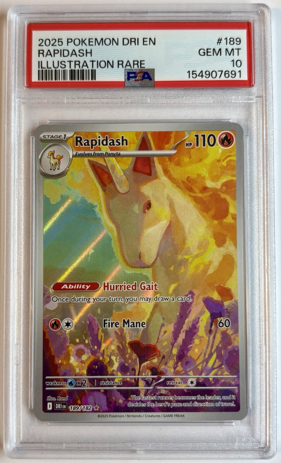 PSA 10 Rapidash 189/182 Pokemon SV10 Destined Rivals Illustration Rare Holo